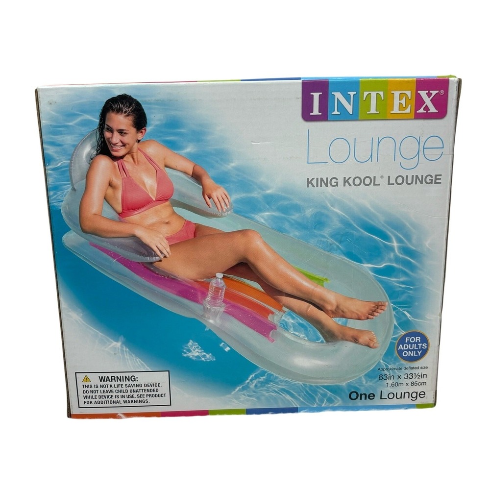 Intex King Kool Lounge Pool Float Adult OS Clear Multi Inflatable Water Raft